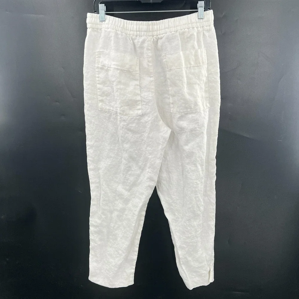Zara 100% linen white pants tapered leg coastal grandma natural boho casual‎ L
